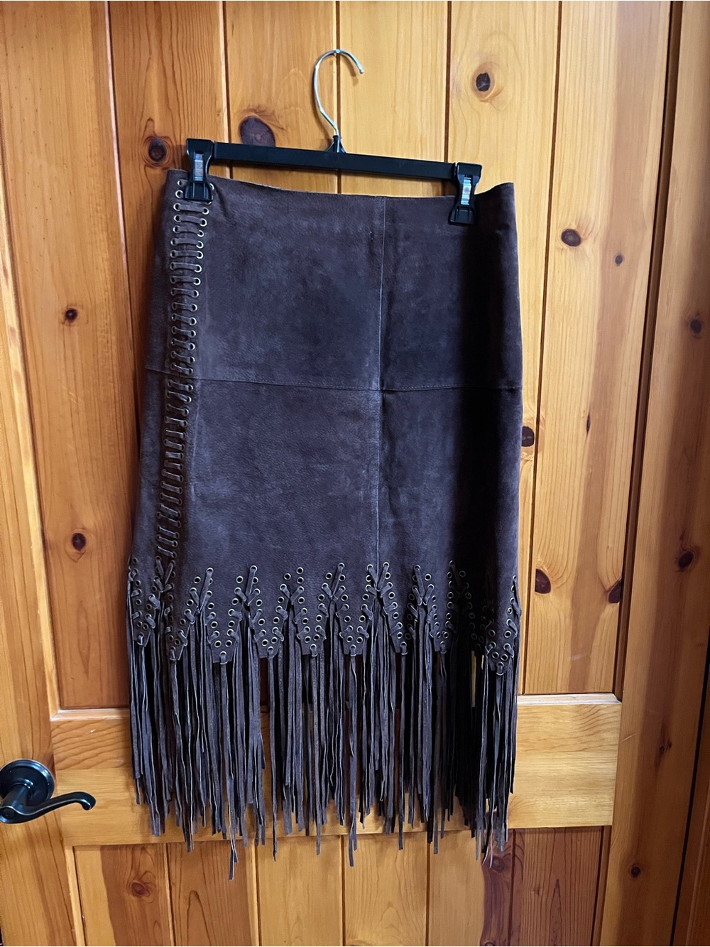 Wilsons Leather Brown Suede Fringe Midi Skirt